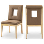 Meridian Furniture - Gwendolyn Upholstered Dining Side Chair, Brown, Vegan Leather, Natural, Set of 2 - A masterpiece of modern elegance and comfort, the Gwendolyn brown vegan leather dining side chair is where modern design meets timeless charm. Designed with comfort in mind, it features a high back and luxurious cushioning, perfect for long dinners or lively gatherings. The natural oak wood frame adds a rustic touch, effortlessly balancing the contemporary fabric with a hint of warmth and tradition.