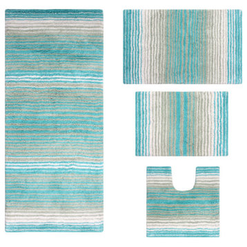 Gradiation Collection Bath Rug, 4-Piece Set With Runner, Turquoise