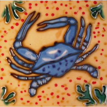 Tropical Beach Ocean Blue Crab Ceramic Tile 6X6 Inches