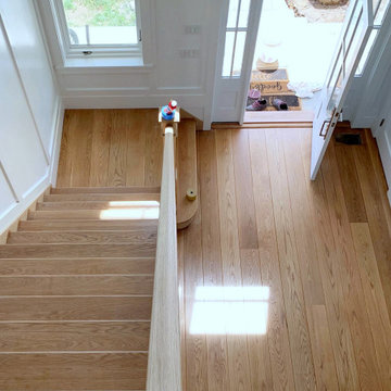 SHELTER ISLAND: 8" WHITE OAK INSTALLED & FINISHED WITH CUSTOM STAIN/ TRAFFIC HD