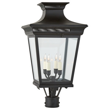 Elsinore Medium Post Lantern in Black with Clear Glass