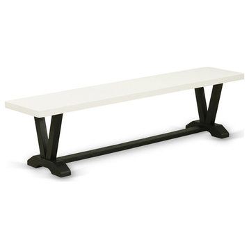 East West Furniture V-Style 15x72" Wood Dining Bench in Black/Linen White