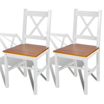 vidaXL Dining Chairs 2 Pcs Accent Chair with Curved Slat Back White Pinewood