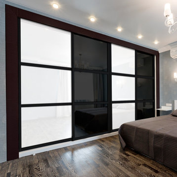 4 Panels Bypass Closet Sliding Doos with & Painted Glass, 106"x80"