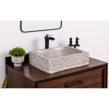 Natural Stone Vessel Bathroom Sink - Rustic Rectangular Stone Sink, Goleta