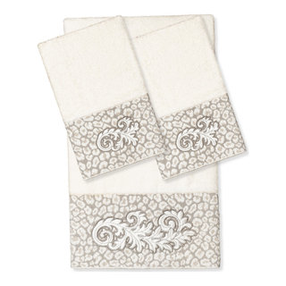 Linum Home Textiles White Colton 2 Piece Embellished Hand Towel Set