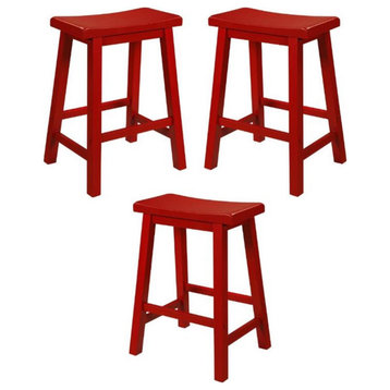 Home Square 24" Wood Counter Stool in Crimson Red - Set of 3
