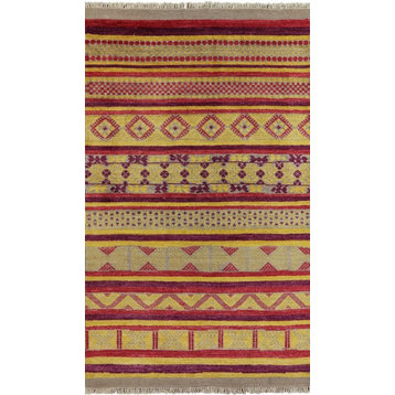 Modern Navajo-Design Hand Knotted Area Rug 5x8, P5058