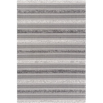 Bohemian Cotton Area Rug, Striped Geometric Pattern, Black/Beige, 6'4" X 9'