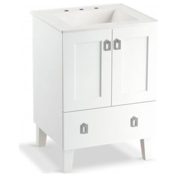 Poplin 24" Bathroom Vanity Cabinet With Legs, 2 Doors, 1 Drawer, Linen White