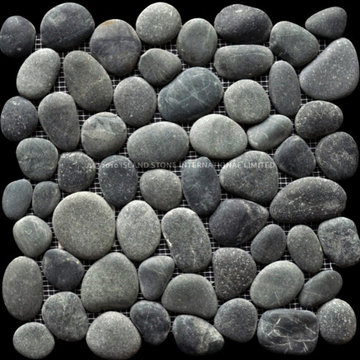 Island Stone medan charcoal perfect pebble backsplash