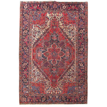 Consigned, Persian 7 x 9 Area Rug, Heriz Hand-Knotted Wool Rug