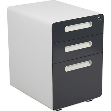 Flash Ergonomic 3-Drawer Filing Cabinet, White/Charc