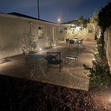 Evening Outdoor Living Patio with Landscape Lighting | Manhattan Beach Backyard