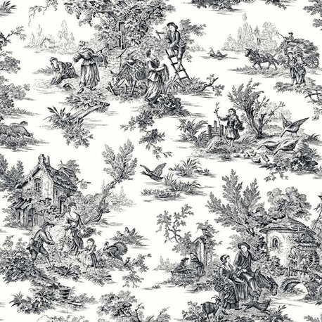 York Wallcoverings Black & White AT4228 Champagne Toile Wallpaper, White