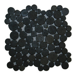 CNK Tile - Glazed black moon mosaic pebble tile, natural stone for showers, countertops - Mosaic Tile