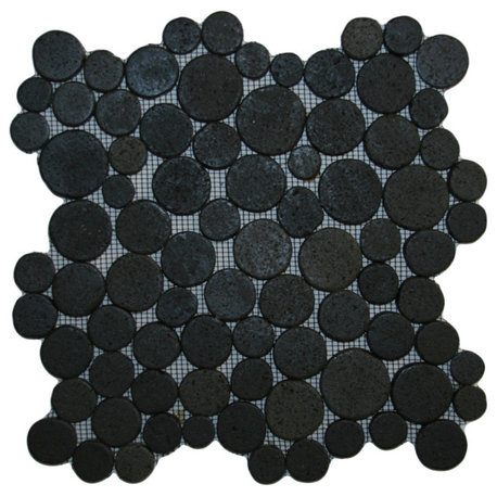 Glazed black moon mosaic pebble tile, natural stone for showers, countertops