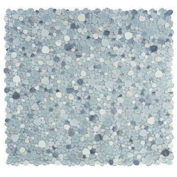 Mosaic Marble and Glass Tile, Pebble Look, Blue