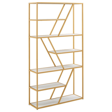 Marina Geometric Gold Finish Powder Coat Metal Bookcase