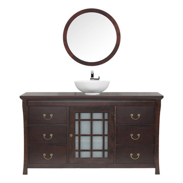 Maykke Shoji 60" Pacific-Rim Bathroom Vanity Set in Vintage Walnut
