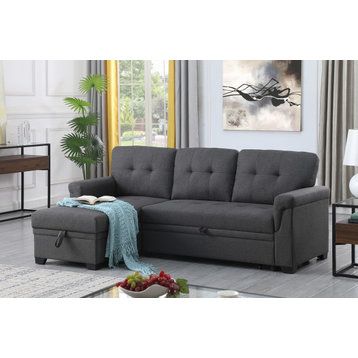 Lucca Linen Reversible Sleeper Sectional Sofa, Steel Gray