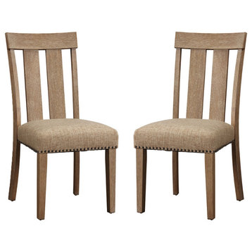 Set of 2 Upholstered Side Chair, Maple Finish