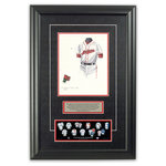 Heritage Sports Art - Original Art of the MLB 1995 Cleveland Indians Uniform - This beautifully framed piece features an original piece of watercolor artwork glass-framed in an attractive two inch wide black resin frame with a double mat. The outer dimensions of the framed piece are approximately 17" wide x 24.5" high, although the exact size will vary according to the size of the original piece of art. At the core of the framed piece is the actual piece of original artwork as painted by the artist on textured 100% rag, water-marked watercolor paper. In many cases the original artwork has handwritten notes in pencil from the artist. Simply put, this is beautiful, one-of-a-kind artwork. The outer mat is a rich textured black acid-free mat with a decorative inset white v-groove, while the inner mat is a complimentary colored acid-free mat reflecting one of the team's primary colors. The image of this framed piece shows the mat color that we use (Red). Beneath the artwork is a silver plate with black text describing the original artwork. The text for this piece will read: This original, one-of-a-kind watercolor painting of the 1995 Cleveland Indians uniform is the original artwork that was used in the creation of this Cleveland Indians uniform evolution print and tens of thousands of other Cleveland Indians products that have been sold across North America. This original piece of art was painted by artist Bill Band for Maple Leaf Productions Ltd. Beneath the silver plate is a 3" x 9" reproduction of a well known, best-selling print that celebrates the history of the team. The print beautifully illustrates the chronological evolution of the team's uniform and shows you how the original art was used in the creation of this print. If you look closely, you will see that the print features the actual artwork being offered for sale. The piece is framed with an extremely high quality framing glass. We have used this glass style for many years with excellent results. We package every piece very carefully in a double layer of bubble wrap and a rigid double-wall cardboard package to avoid breakage at any point during the shipping process, but if damage does occur, we will gladly repair, replace or refund. Please note that all of our products come with a 90 day 100% satisfaction guarantee. Each framed piece also comes with a two page letter signed by Scott Sillcox describing the history behind the art. If there was an extra-special story about your piece of art, that story will be included in the letter. When you receive your framed piece, you should find the letter lightly attached to the front of the framed piece. If you have any questions, at any time, about the actual artwork or about any of the artist's handwritten notes on the artwork, I would love to tell you about them. After placing your order, please click the "Contact Seller" button to message me and I will tell you everything I can about your original piece of art. The artists and I spent well over ten years of our lives creating these pieces of original artwork, and in many cases there are stories I can tell you about your actual piece of artwork that might add an extra element of interest in your one-of-a-kind purchase.