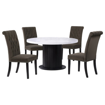 Coaster Sherry 5-piece Marble Top Dining Set with Brown Velvet Chairs in White
