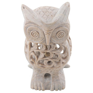 Lattice Owl Soapstone Sculpture