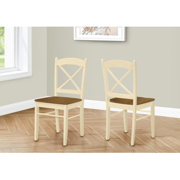 Dining Chair, Set of 2, Side, Kitchen, Dining Room, Oak And Cream, Wood Legs