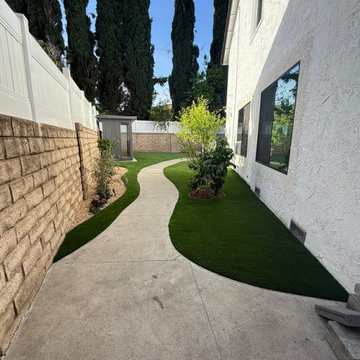 Full Side Yard Transformation with Artificial Turf & Curved Concrete Pathway | W