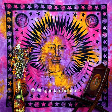 Purple Sun and Moon Indian Tapestry
