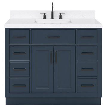Ariel Hepburn 42" Single Rectangle Sink Vanity, Carrara Quartz, Midnight Blue