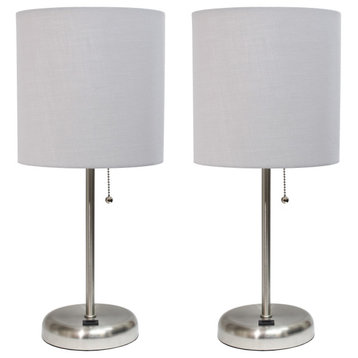 Stick Lamp With Usb Charging Port/Fabric Shade 2 Pack Set, Gray
