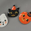 Johanna Parker Design Dolomite Set of 3 Halloween Snack Plates Cat Ghost Pumpki