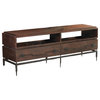 Solid Wood Dark Brown Wood Black Iron Console Table, Mid Century Media Cabinet