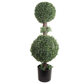 33" Artificial UV Boxwood Double Ball Topiary Tree: Indoor/Outdoor Greenery