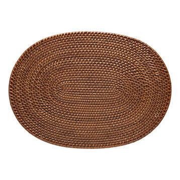 Oval Rattan Placemat Set of 2, Honey Brown