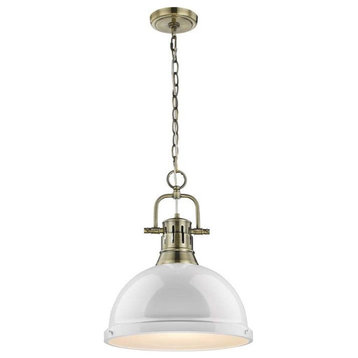 Duncan 1 Light Pendant with Chain in Aged Brass with a White