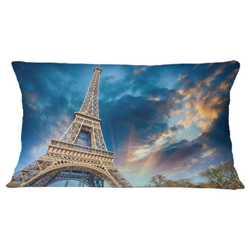Beautiful View of Paris Paris Eiffel Towerunder Fiery Sky Pillow, 12"x20"