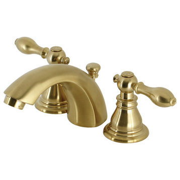KB957ACLSB Widespread Bathroom Faucet With Plastic Pop-Up, Brushed Brass