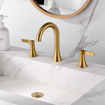 Luxier WSP11-T 2-Handle Widespread Bathroom Faucet with Drain, Brushed Gold