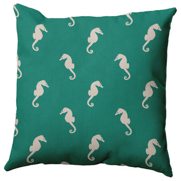 Sea Horses Polyester Indoor Pillow, Kelly Green, 26"x26"