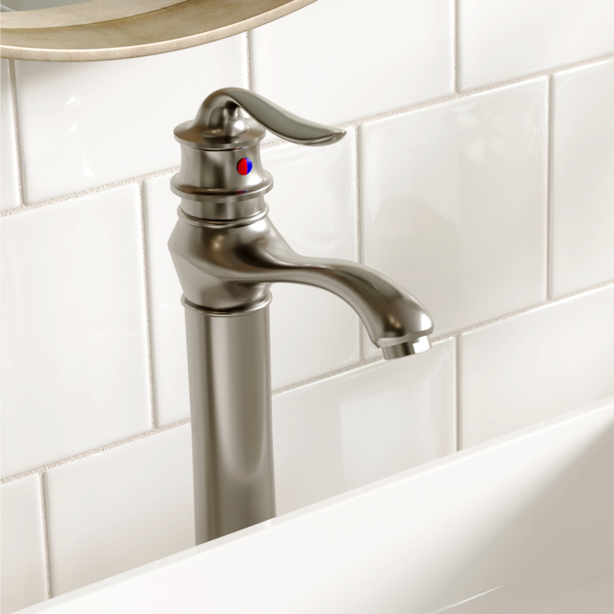 Karran KBF432 1-Hole 1-Handle Vessel Faucet With Pop-up Drain, Stainless Steel