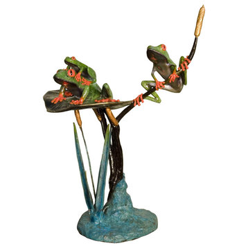 Frog Family Bronze Sculpture, Special Patina Finish