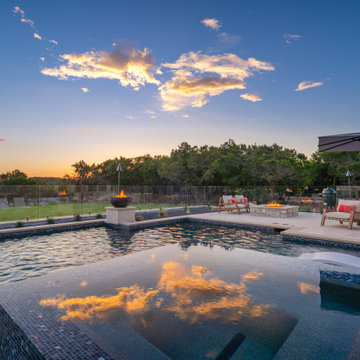 Transitional Contemporary Pool with Negative Edge Spa
