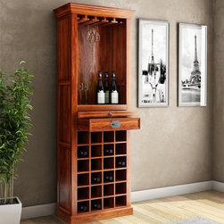 Lovedale Charming Rustic Handcrafted Mango Wood Tower Wine Bar Cabinet - Wine And Bar Cabinets