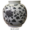 Chinese Gray Blue Off White Flowers Graphic Fat Round Ceramic Vase Hws1073