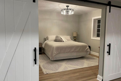 Example of a transitional bedroom design in Omaha