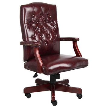 Boss Classic Executive Oxblood Vinyl Chair With Mahogany Finish